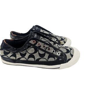 Y2K Coach Felix Black & Gray Logo Canvas & Leather Sneaker Shoe women's 8 B